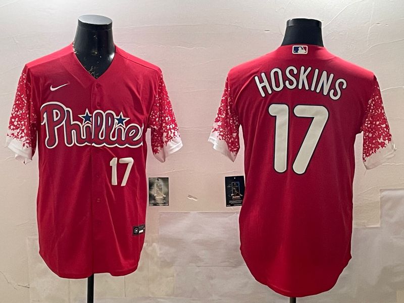 Men Philadelphia Phillies #17 Hoskins Red Fashion 2025 Nike MLB Jersey style 3->philadelphia phillies->MLB Jersey